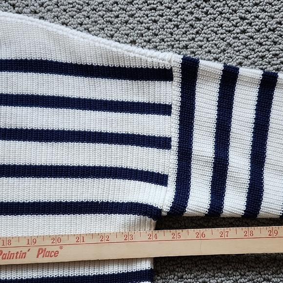 Land's End Cotton 1/4 Zip Navy and White Stripes Women's Sweater Size L - Picture 6 of 8
